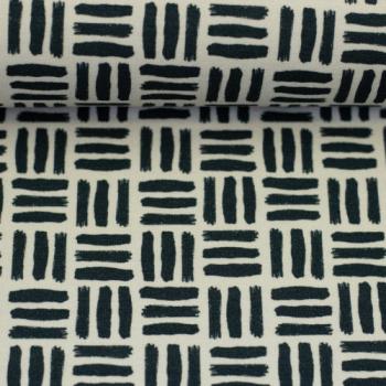 Preview: French Terry Sommersweat Wabi Grid Pinselstriche in Naturweiß